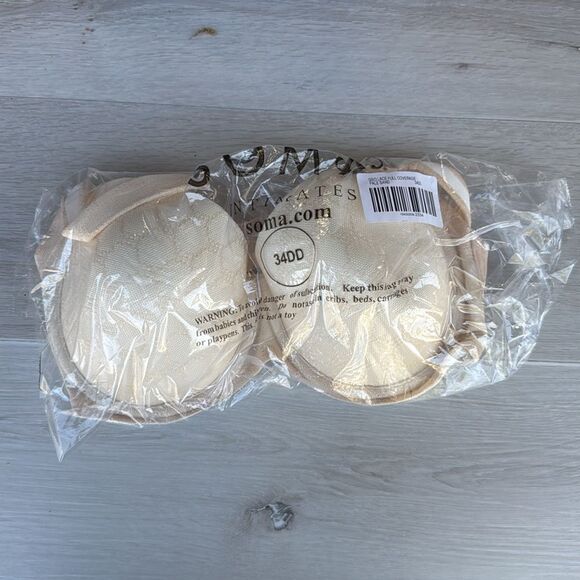 Soma Full Coverage Bra With Geo Lace 34DD‎ Pale Sand NWT in packaging - Picture 5 of 7